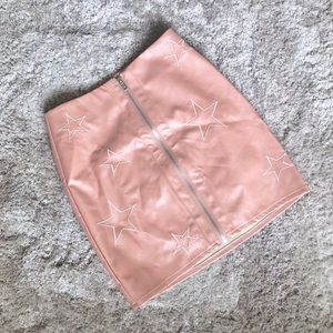 Blush Pink Faux Leather Star Zipper Mini Skirt
